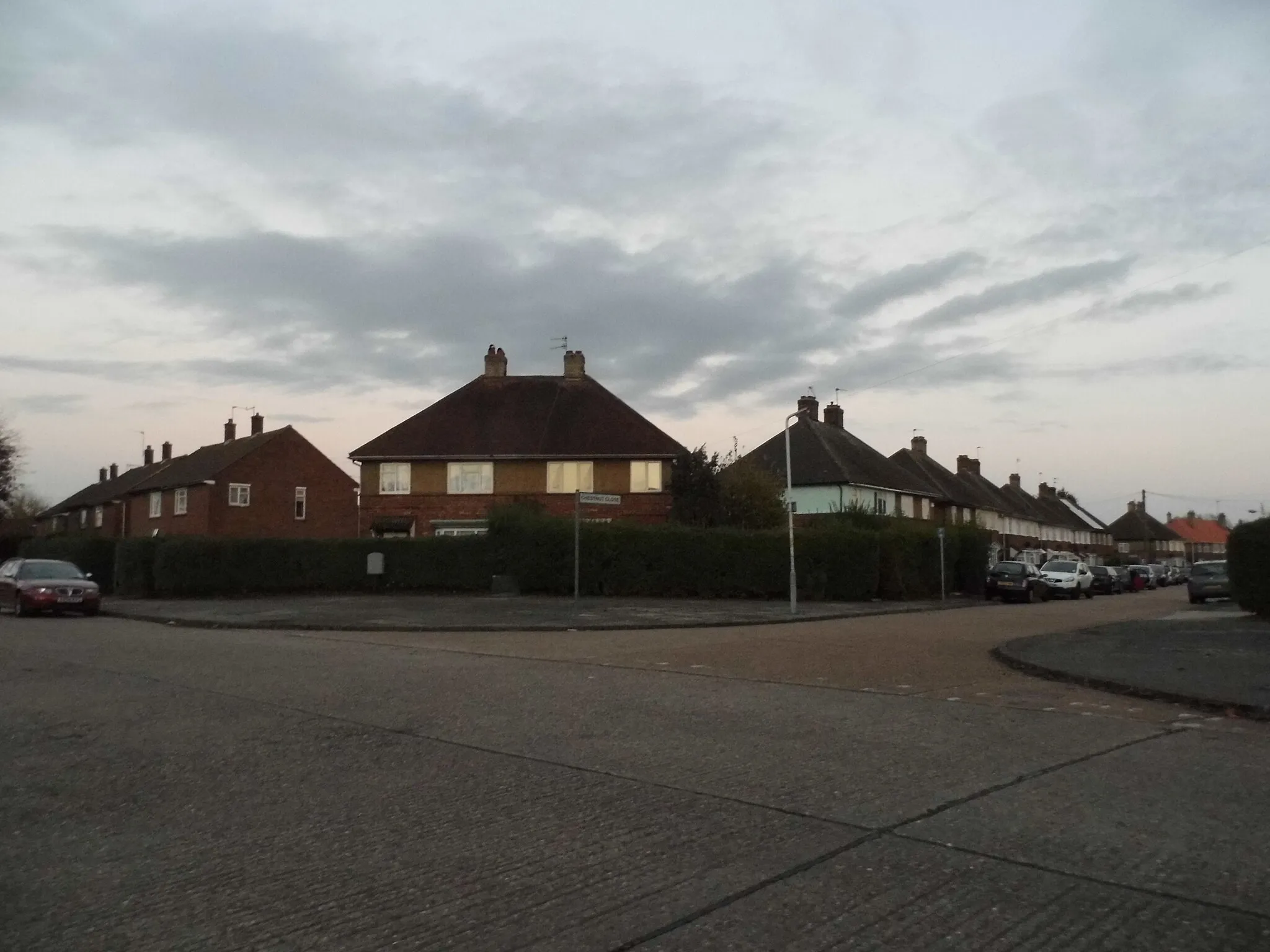 Photo showing: Barra Hall Road at the junction of Chestnut Close