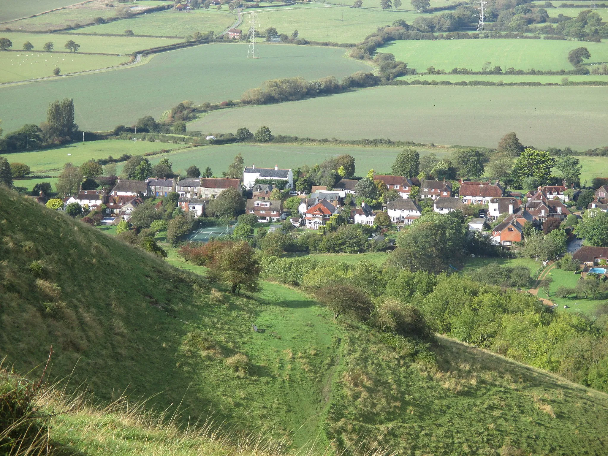 Photo showing: Fulking, West Sussex, photographed from a point on the South Downs half a mile to the south-east.