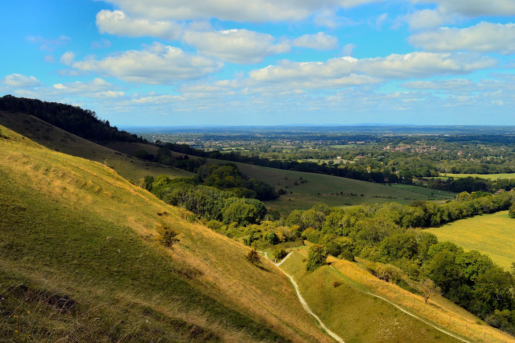 Photo showing: View from Westmeston Bostall footpath, just by the hairpin bend, Western Brow. Looking towards the west.