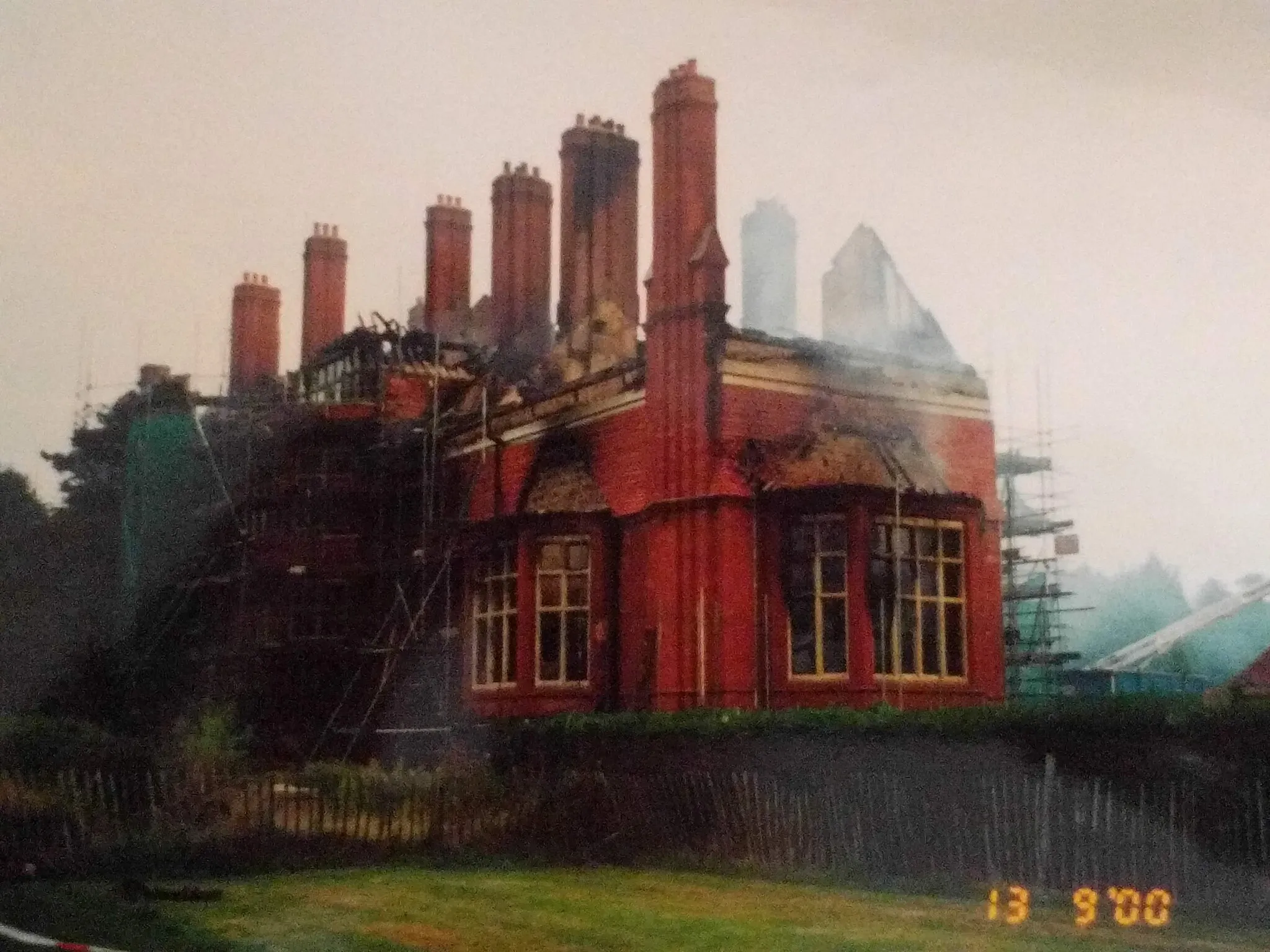 Photo showing: Photograph of Hatchford Park immediately following the fire that was started during renovations. (Date shown may be inaccurate)