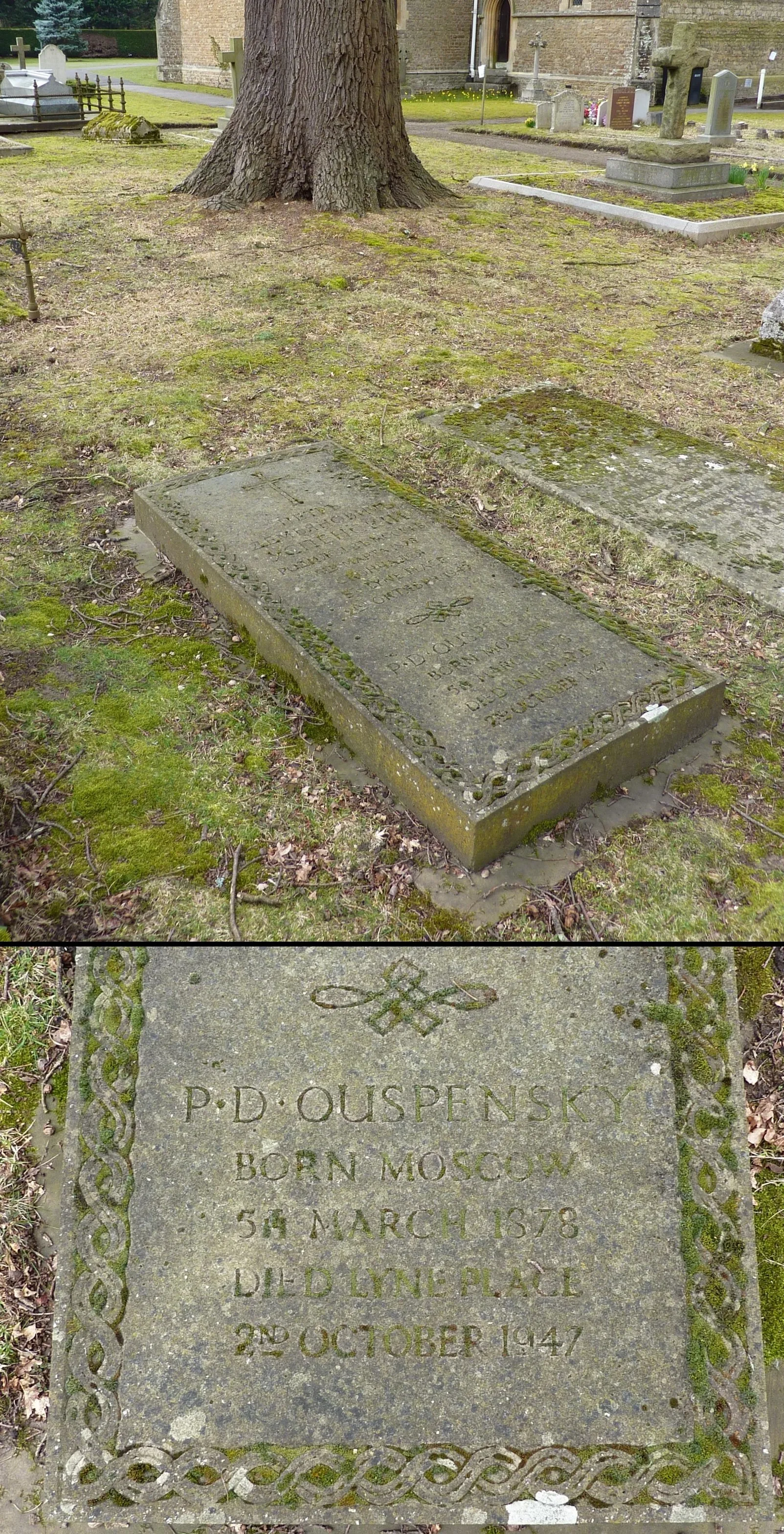 Photo showing: The grave of Russian esotericist P. D. Ouspensky at the Holy Trinity Church in Lyne, Surrey, England.