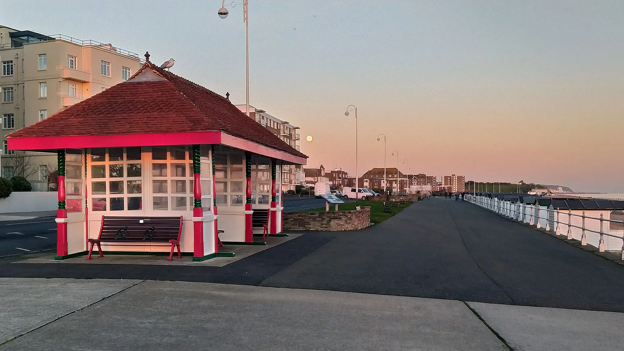 Photo showing: Sunset with full moon along the promenade.