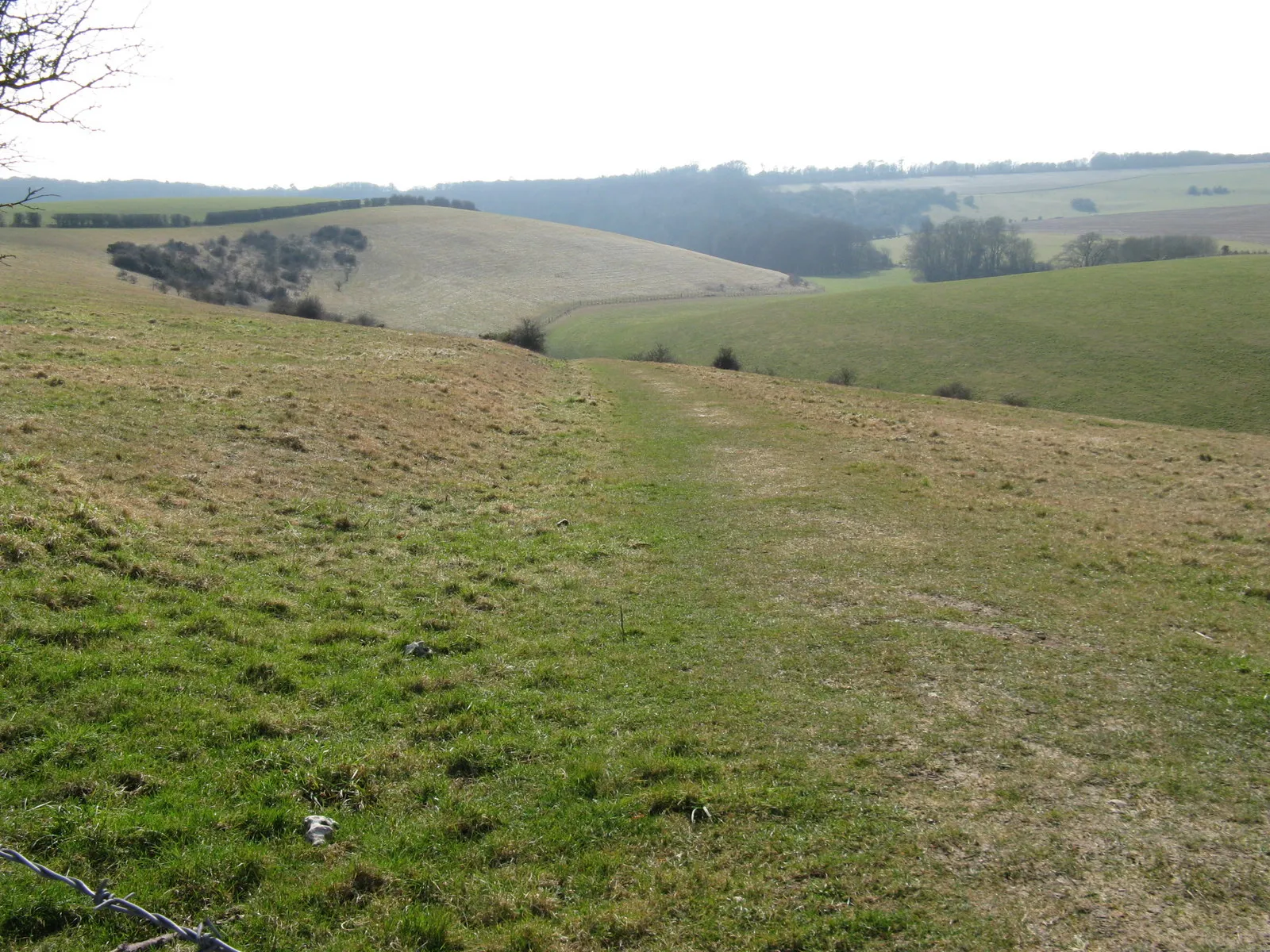 Photo showing: Bridleway south to Stanmer village Bow Hill is left of centre, the valley is the northern end of Moon's Bottom