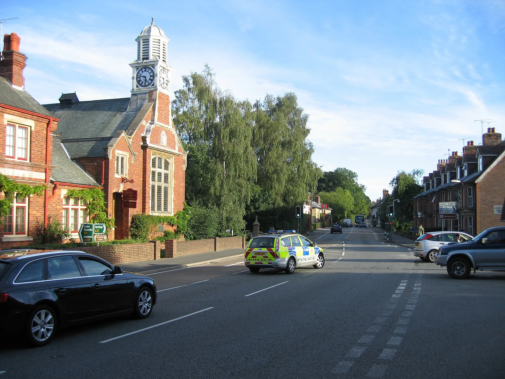 Photo showing: The A21 High Street in the village of Hurst Green, East Sussex, UK