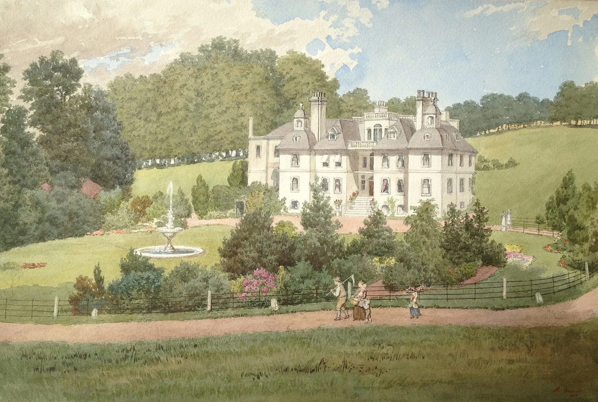 Photo showing: Painting of Marden Park Manor Surrey, painted about 1874 by Mauritz Conradi. Taken from a book of paintings in honour of Edward Marjoribanks of Greenlands, Bucks, 1776-1868