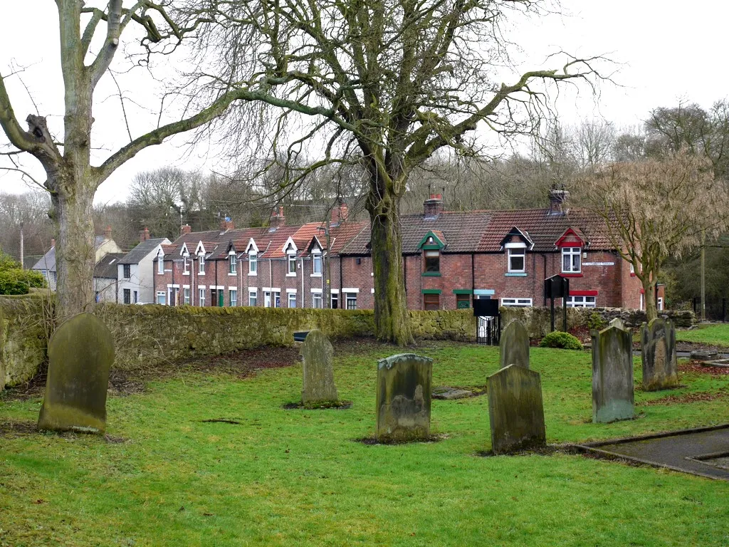 Photo showing: St Andrew's Churchyard, Dalton-Le-Dale. The houses are on St Cuthberts Terrace 314428