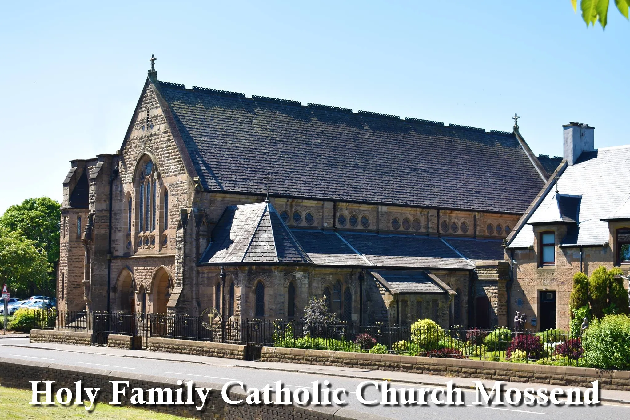 Photo showing: Holy Family Catholic Church Mossend, built in 1884, designed by Pugin and Pugin, Westminister.