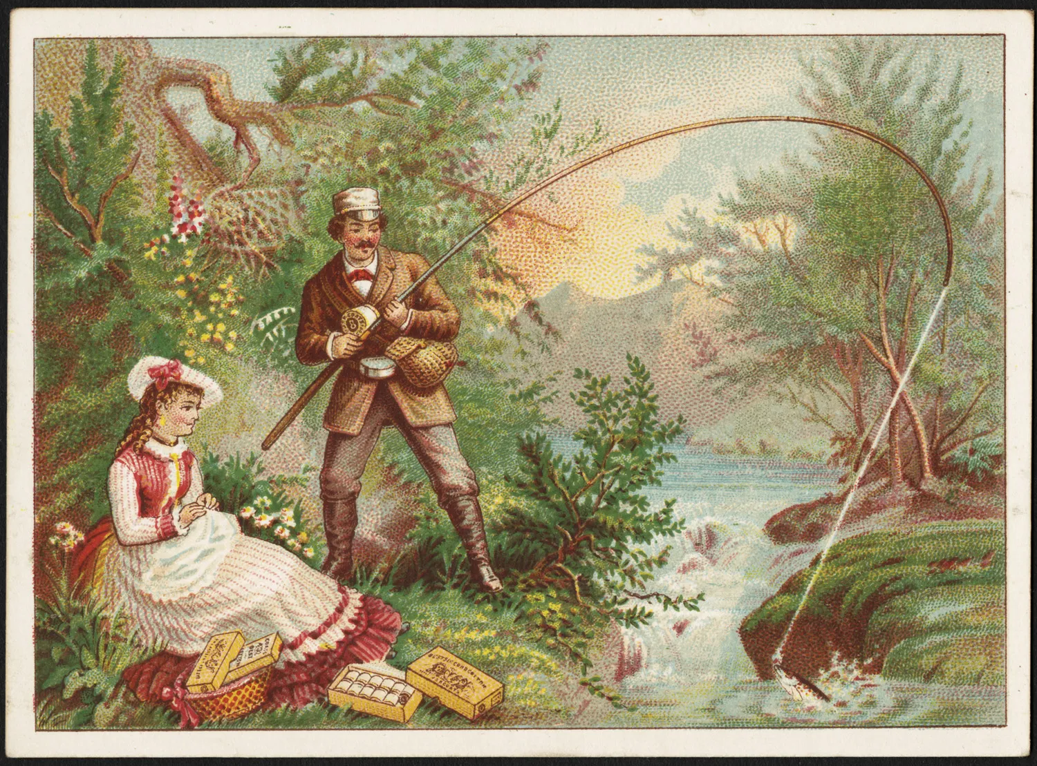 Photo showing: File name: 10_03_002261a
Binder label: Thread
Title: 1880, J. & P. Coats' best six cord spool cotton. [front]
Created/Published: Five Points, N. Y. : Donaldson Brothers
Date issued: 1870 - 1900 (approximate)
Physical description: 1 print : chromolithograph ; 9 x 12 cm.
Genre: Advertising cards
Subject: Adults; Thread; Fishing & hunting gear; Rivers; Cotton
Notes: Title from item.
Collection: 19th Century American Trade Cards
Location: Boston Public Library, Print Department

Rights: No known restrictions.