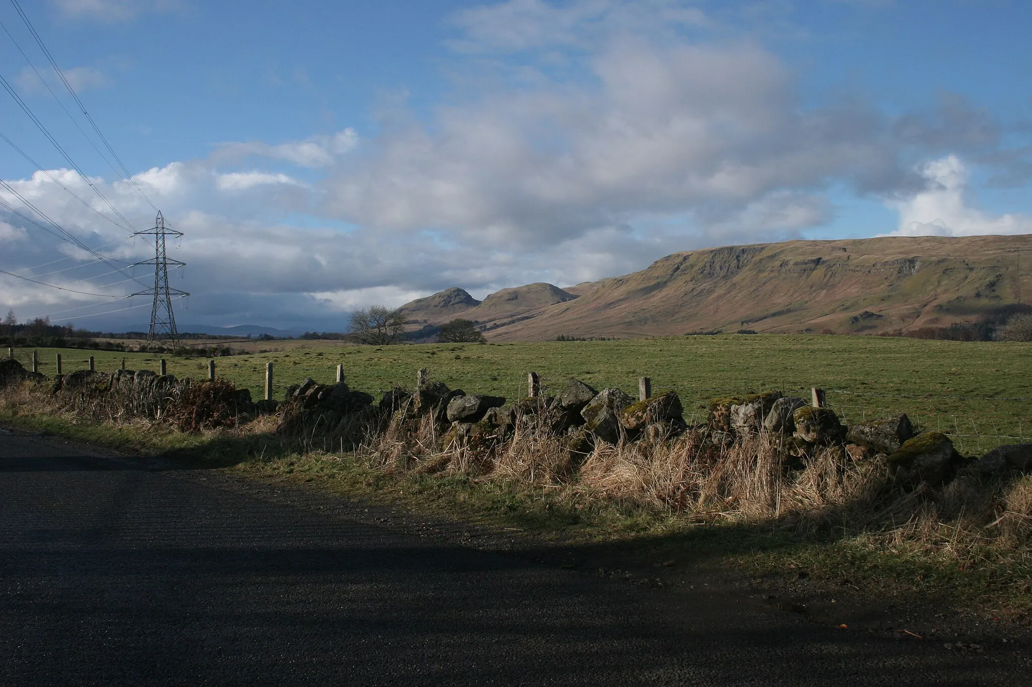 Photo showing: Hills, road and powerlines