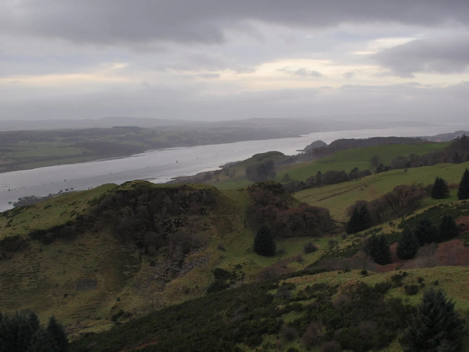 Photo showing: Hill of Dun and Firth of Clyde from Humphrey Loch track