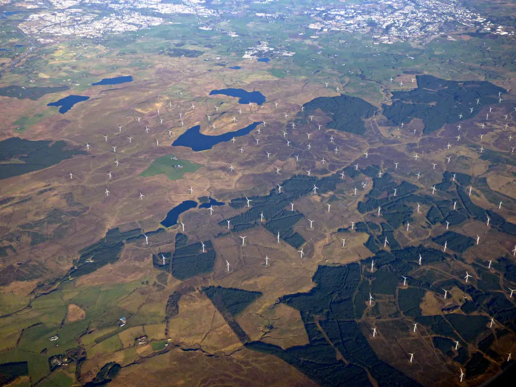 Photo showing: Whitelee wind farm from the air