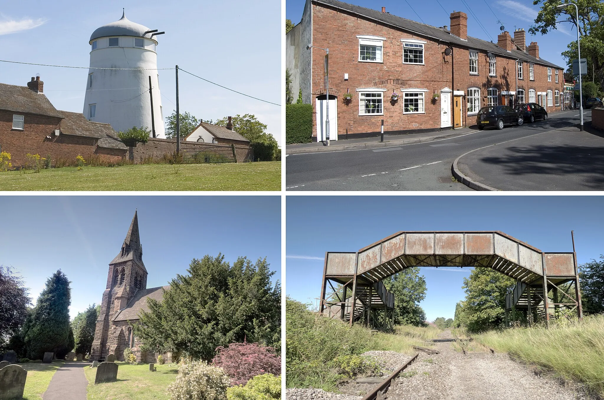 Photo showing: From left to right: Hammerwich Mill, Hall Lane, St John the Baptist Church, The site of the former Hammerwich Railway station.