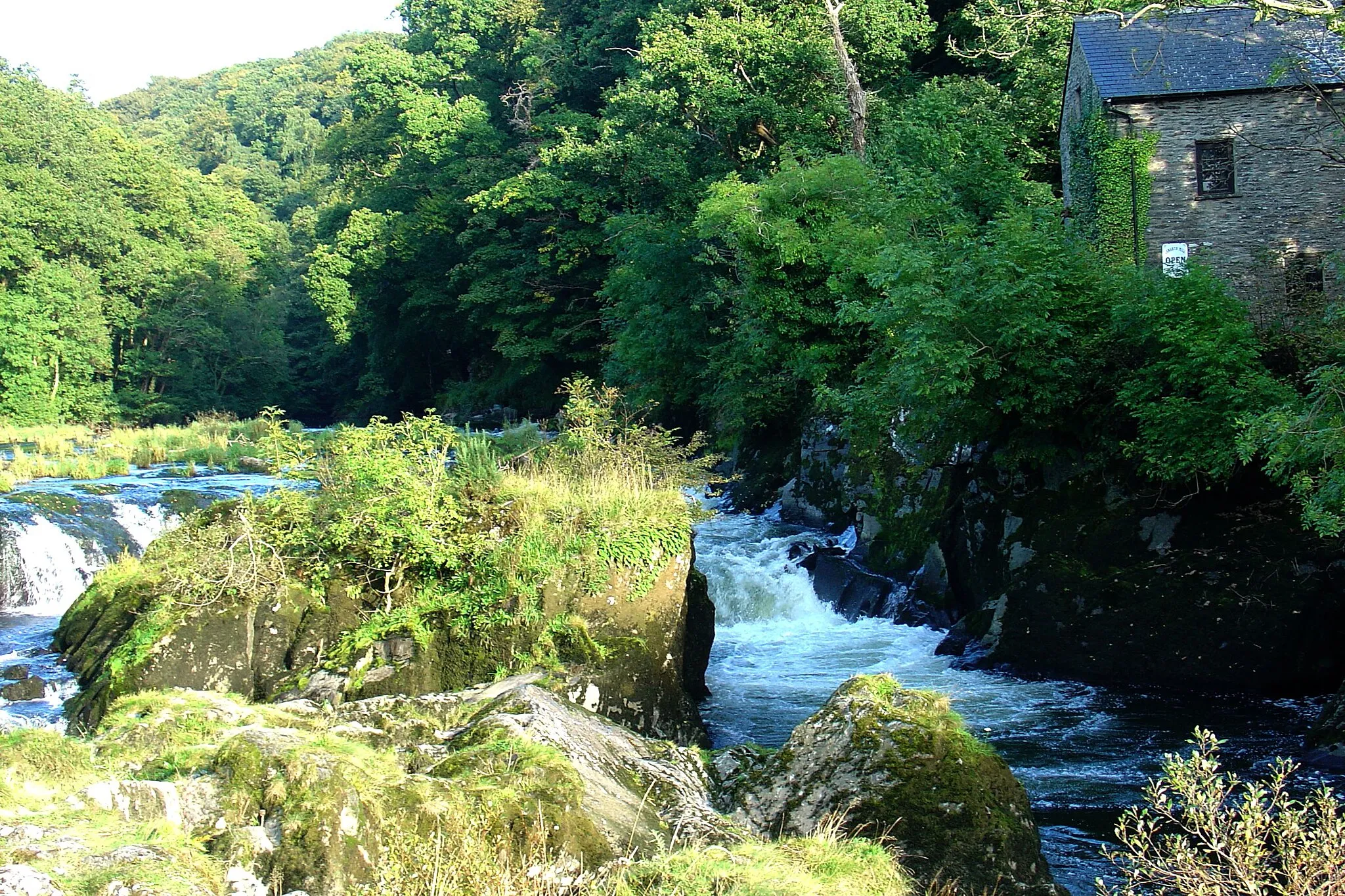 Photo showing: The falls and old mill at Cenarth, Carmarthenshire, on the River Teifi