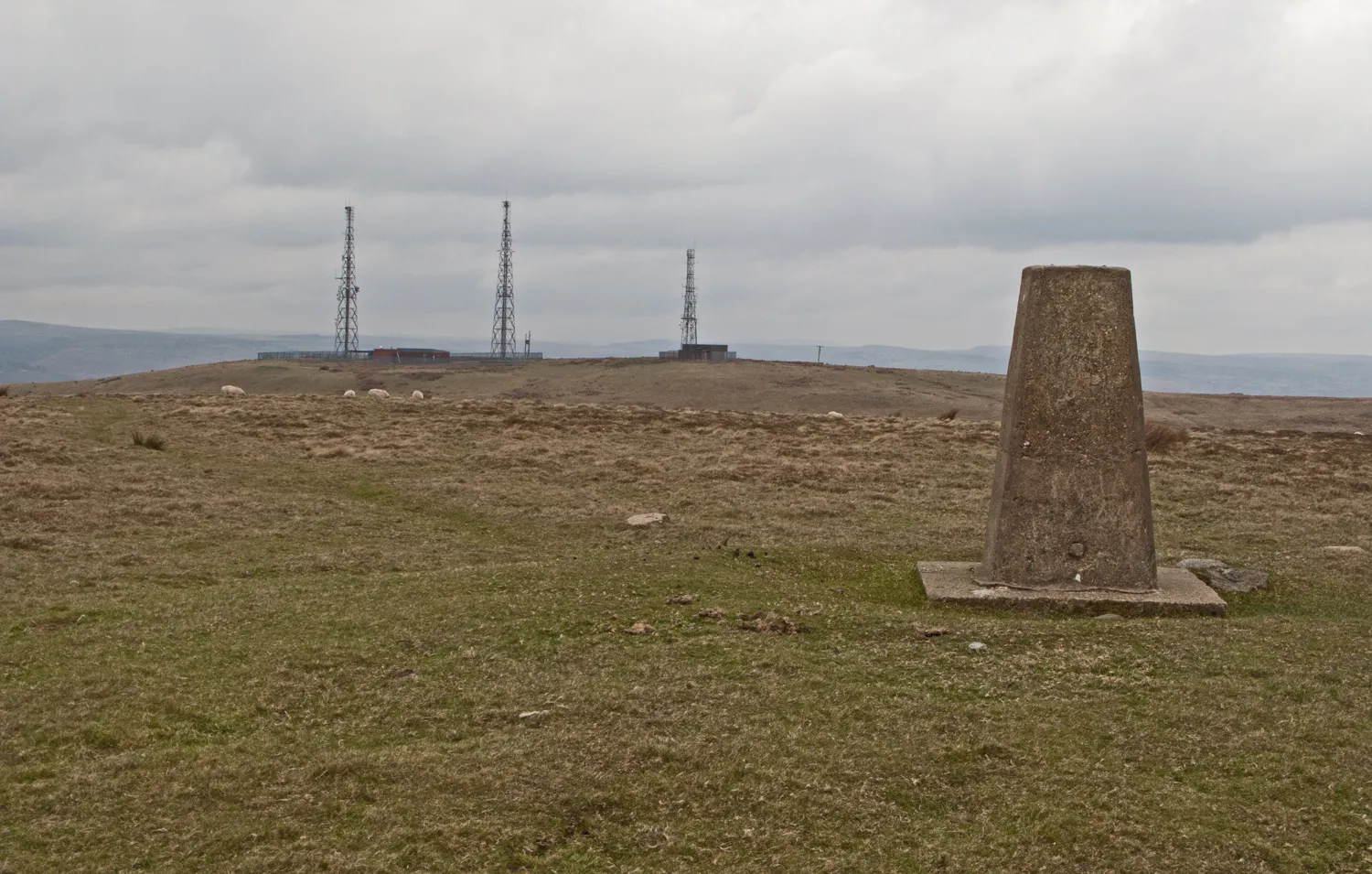 Photo showing: Summit area of Cefn Eglwysilan with trig point