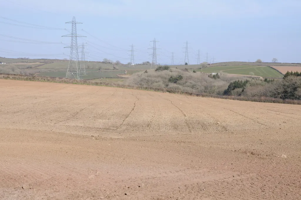 Photo showing: Arable field and pylons