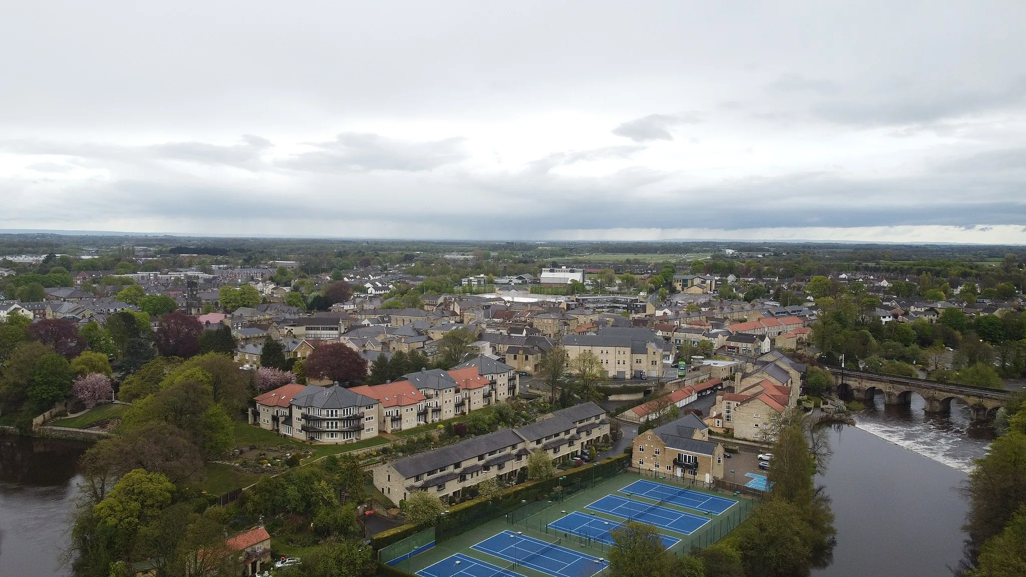 Photo showing: Aerial photographs taken from Wetherby Ings, Wetherby, West Yorkshire.  Taken on the evening of Tuesday the 4th of May 2021.