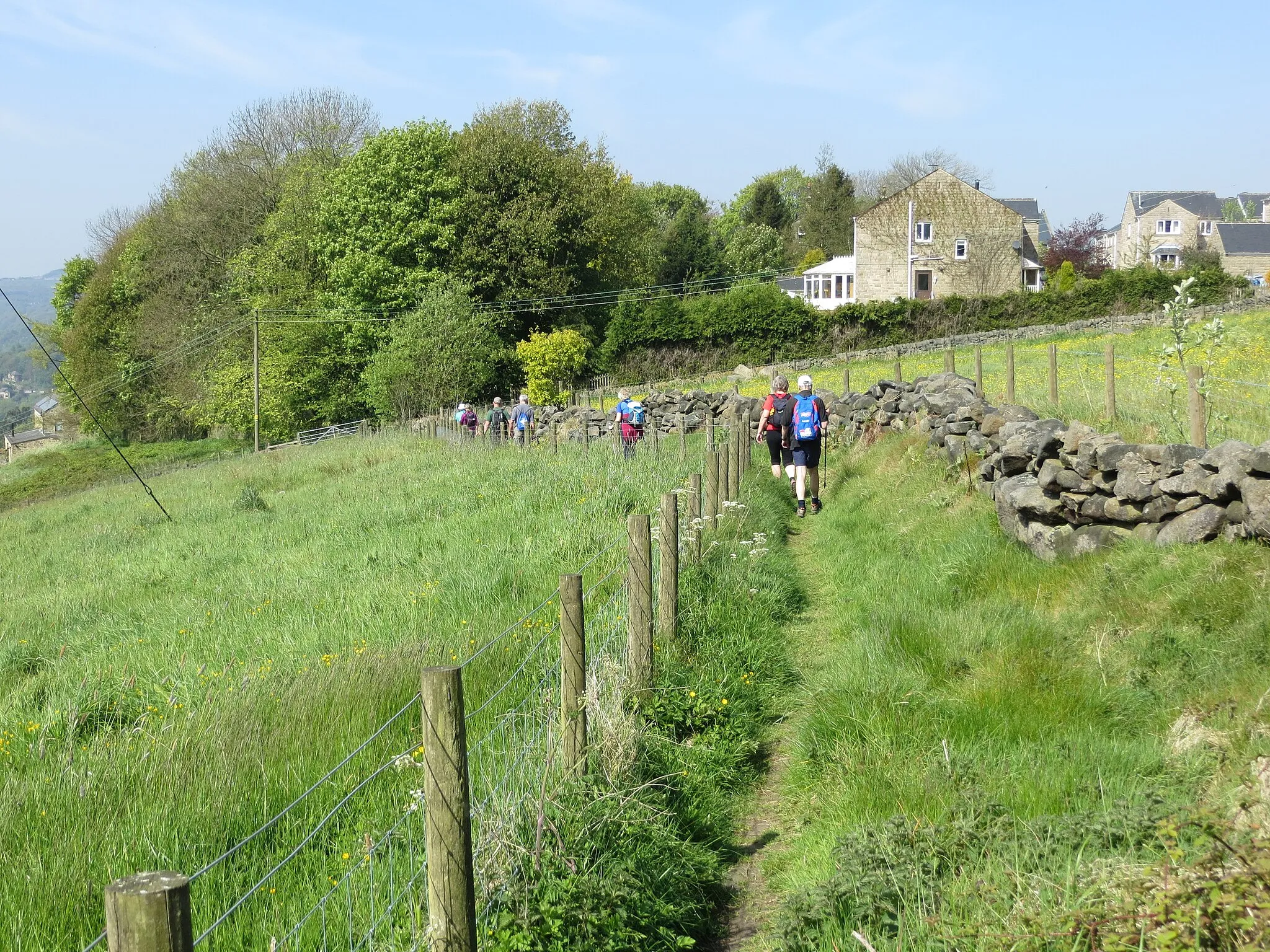 Photo showing: Enclosed footpath being used by a group of walkers near Chiserley