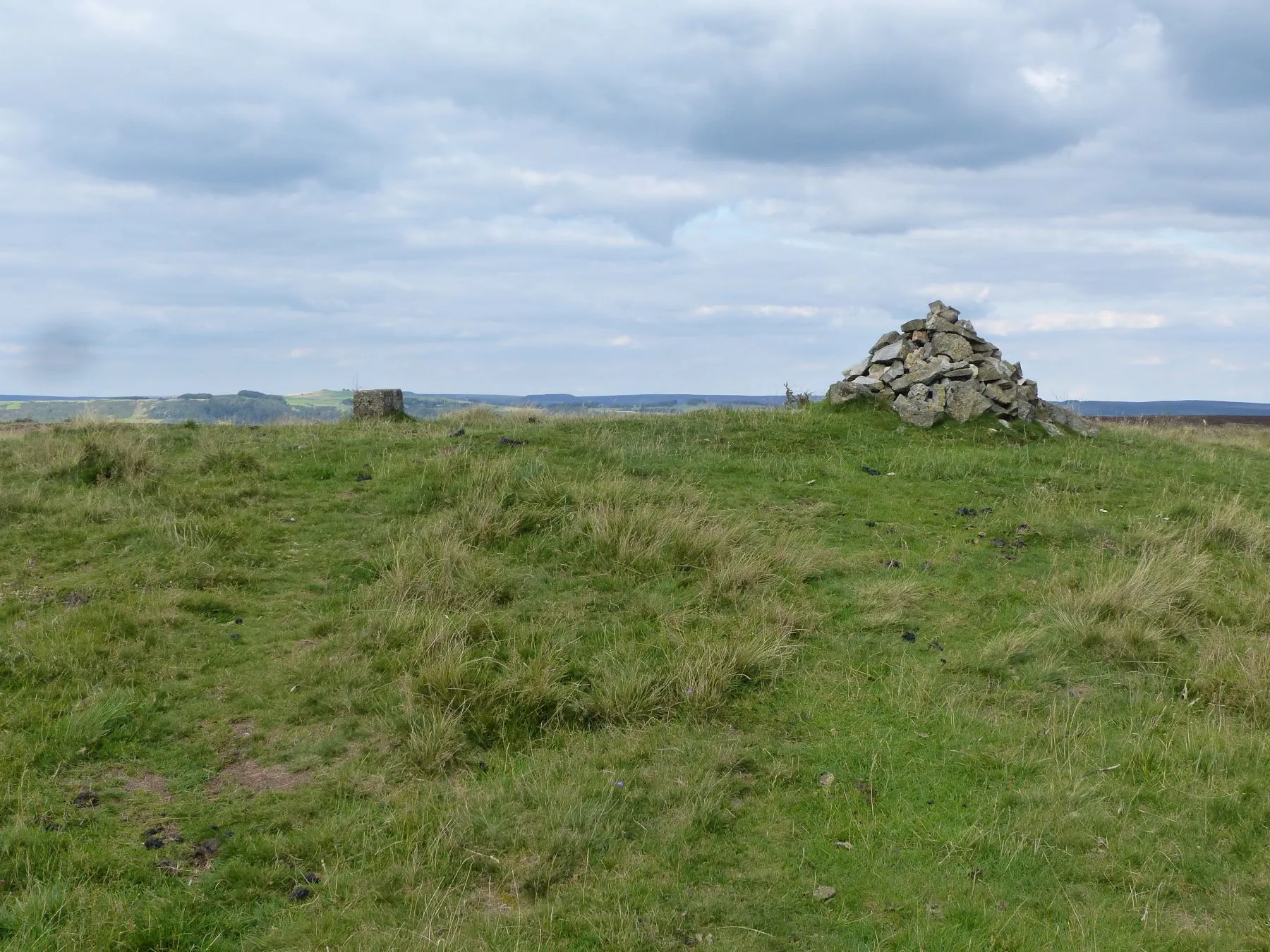 Photo showing: Bowl barrow on Longstone Moor, Derbyshire. A scheduled monument.