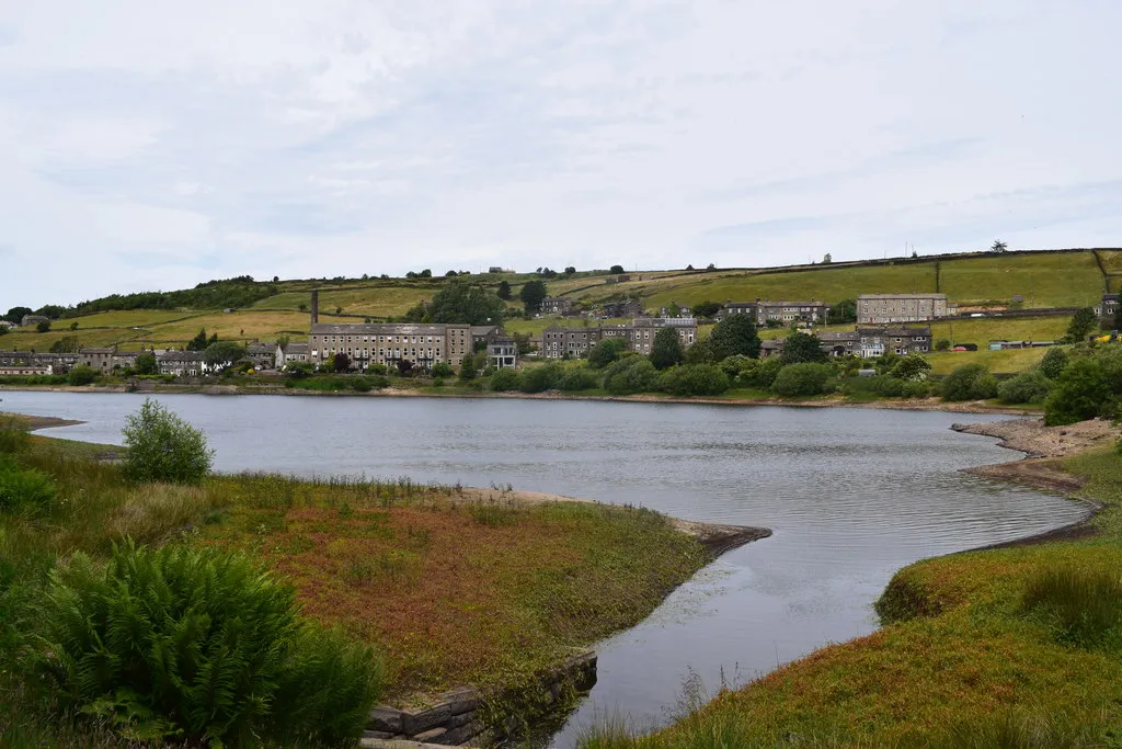 Photo showing: Across Leeming reservoir to Sykes mill.