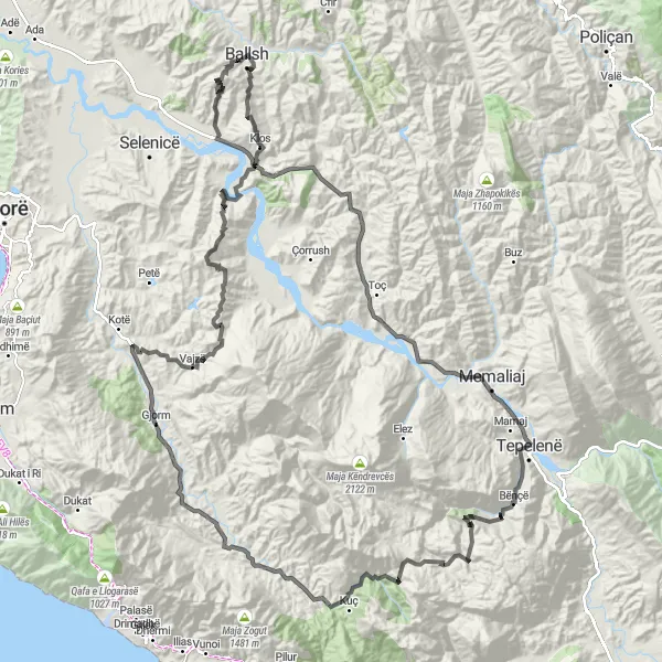 Map miniature of "Grand Balkan Loop" cycling inspiration in Jug, Albania. Generated by Tarmacs.app cycling route planner