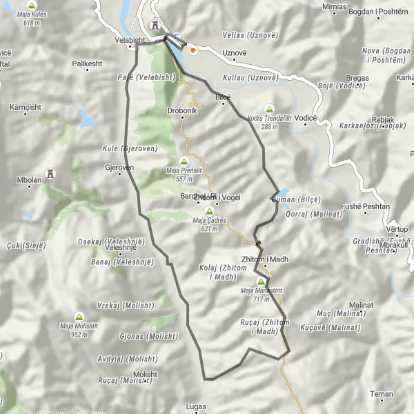 Map miniature of "Berat to Gorica Bridge" cycling inspiration in Jug, Albania. Generated by Tarmacs.app cycling route planner