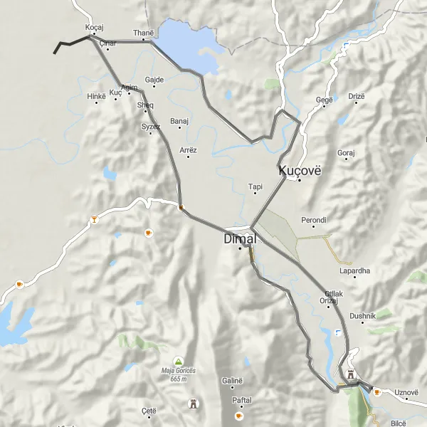 Map miniature of "Berat to Tv Tower" cycling inspiration in Jug, Albania. Generated by Tarmacs.app cycling route planner