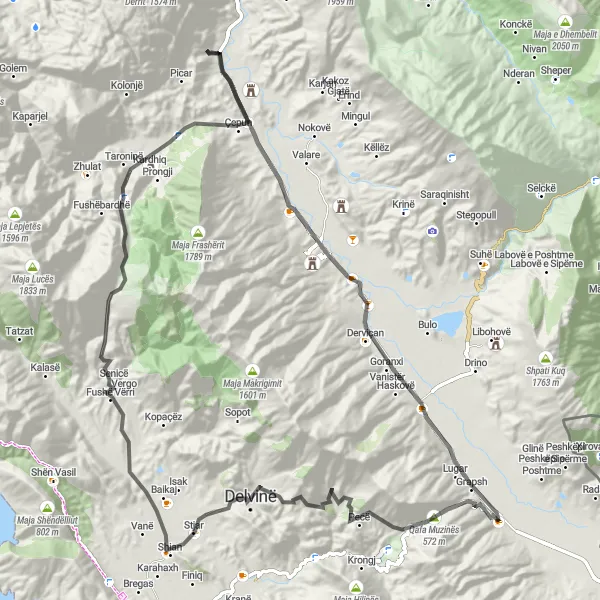 Map miniature of "Jug Cycle Route 3" cycling inspiration in Jug, Albania. Generated by Tarmacs.app cycling route planner