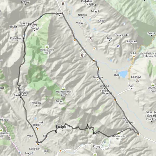 Map miniature of "Gravel cycling route near Delvinë" cycling inspiration in Jug, Albania. Generated by Tarmacs.app cycling route planner