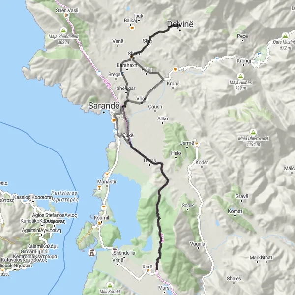 Map miniature of "Jug Cycle Route 2" cycling inspiration in Jug, Albania. Generated by Tarmacs.app cycling route planner