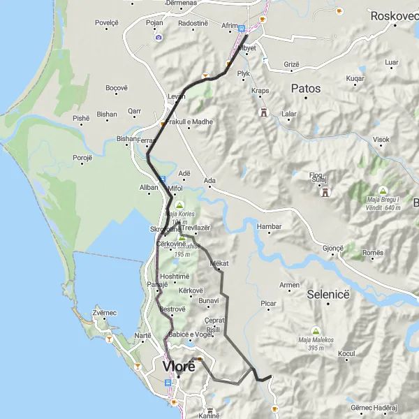 Map miniature of "Maja Minxhisë Challenge" cycling inspiration in Jug, Albania. Generated by Tarmacs.app cycling route planner