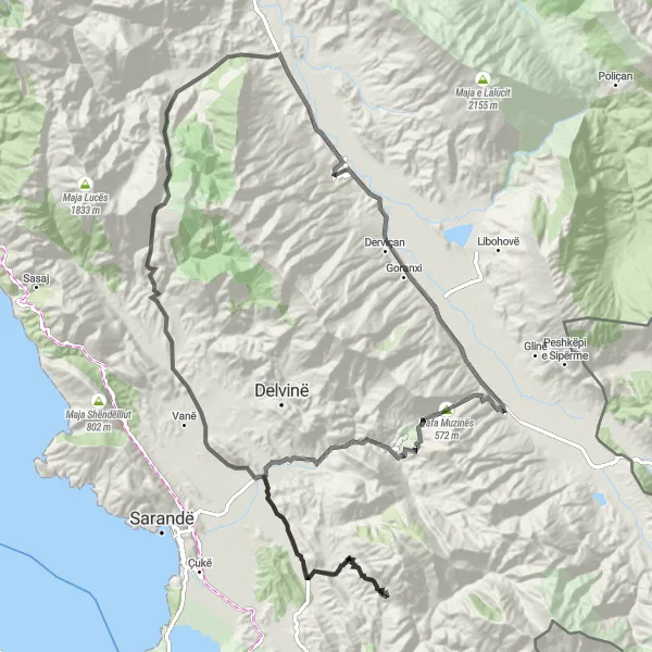 Map miniature of "Mountain Passes Adventure" cycling inspiration in Jug, Albania. Generated by Tarmacs.app cycling route planner