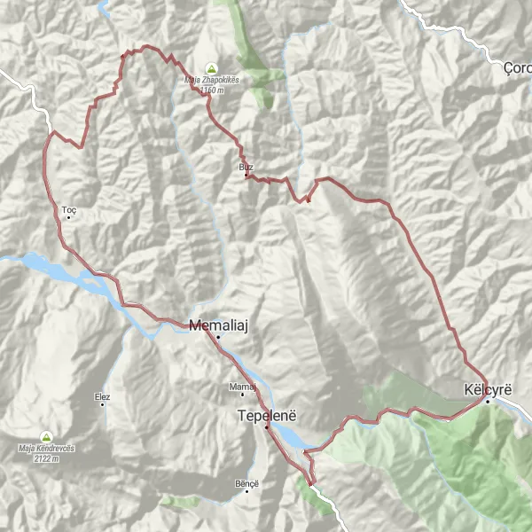 Map miniature of "The Gravel Adventure" cycling inspiration in Jug, Albania. Generated by Tarmacs.app cycling route planner