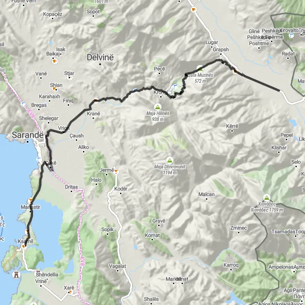 Map miniature of "Discover Maja Dema: Ksamil Loop" cycling inspiration in Jug, Albania. Generated by Tarmacs.app cycling route planner