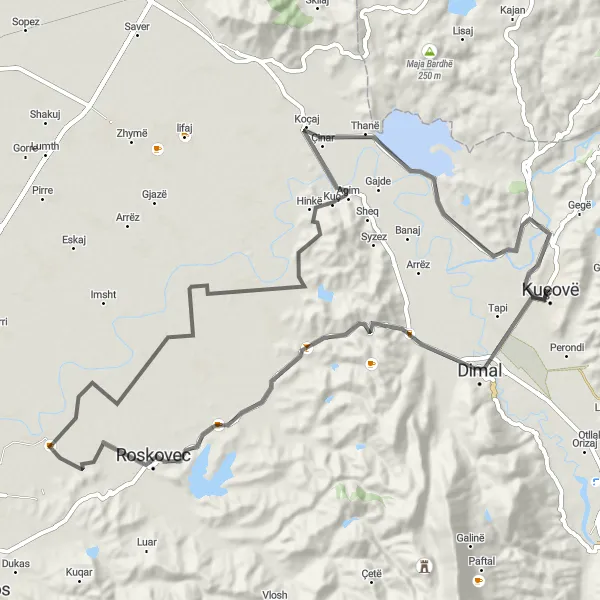 Map miniature of "The Dimal Loop" cycling inspiration in Jug, Albania. Generated by Tarmacs.app cycling route planner