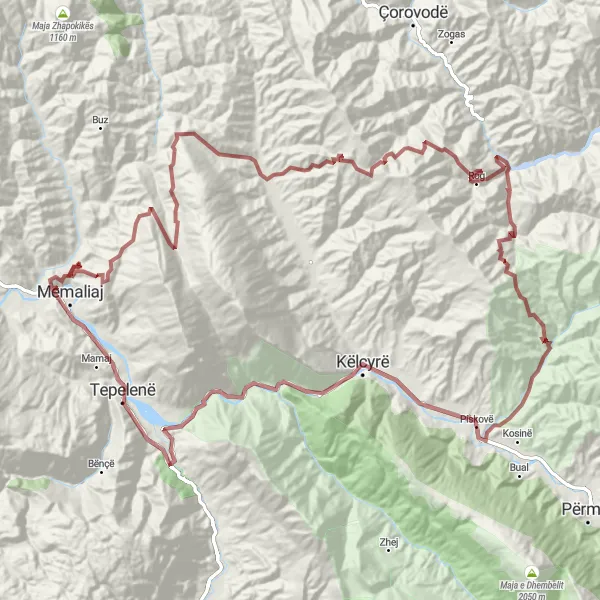 Map miniature of "Exhilarating Gravel Ride through Majestic Landscapes" cycling inspiration in Jug, Albania. Generated by Tarmacs.app cycling route planner