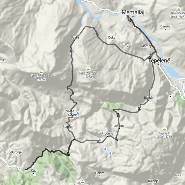 Map miniature of "Mountain Challenge to Qafa Kreshës" cycling inspiration in Jug, Albania. Generated by Tarmacs.app cycling route planner