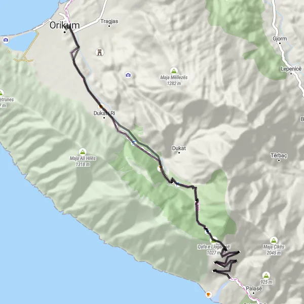 Map miniature of "Llogara Pass Loop" cycling inspiration in Jug, Albania. Generated by Tarmacs.app cycling route planner