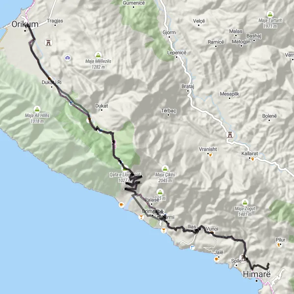 Map miniature of "Conquer the Extreme Illyricum" cycling inspiration in Jug, Albania. Generated by Tarmacs.app cycling route planner