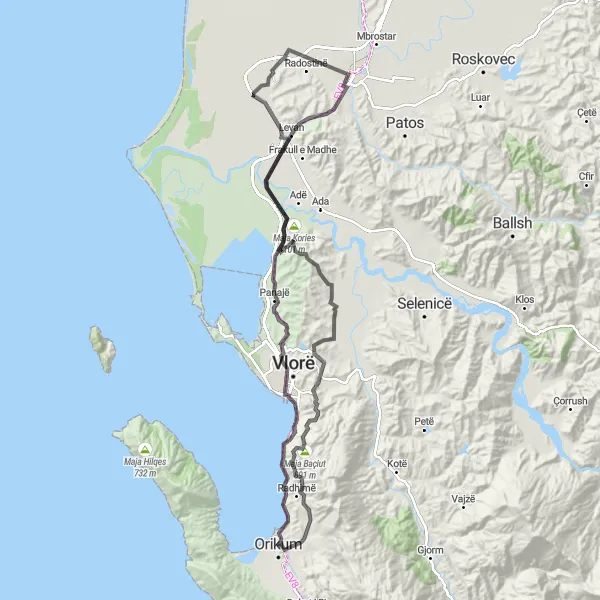 Map miniature of "Ancient Aulon Walls Loop" cycling inspiration in Jug, Albania. Generated by Tarmacs.app cycling route planner