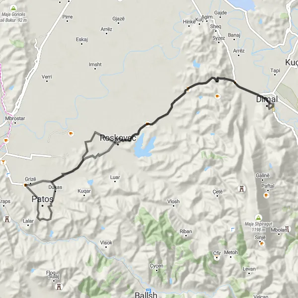 Map miniature of "Patos-Patos Bike Route" cycling inspiration in Jug, Albania. Generated by Tarmacs.app cycling route planner