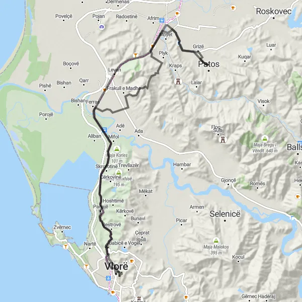 Map miniature of "Maja Shamagjinit-Vlora Bike Route" cycling inspiration in Jug, Albania. Generated by Tarmacs.app cycling route planner