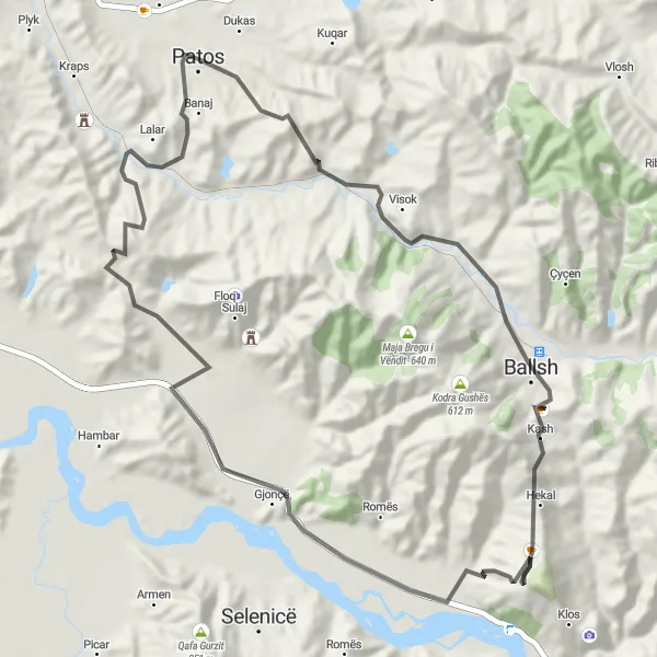 Map miniature of "Road Cycling Adventure" cycling inspiration in Jug, Albania. Generated by Tarmacs.app cycling route planner