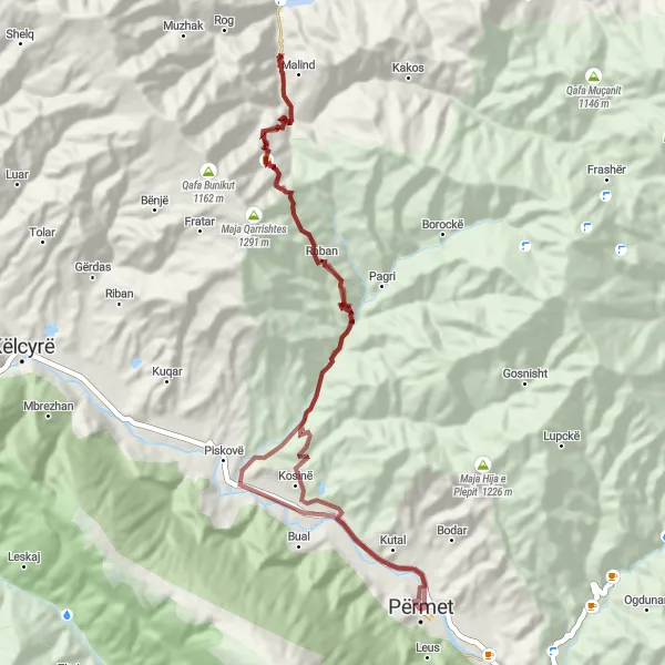 Map miniature of "Gravel Escape" cycling inspiration in Jug, Albania. Generated by Tarmacs.app cycling route planner