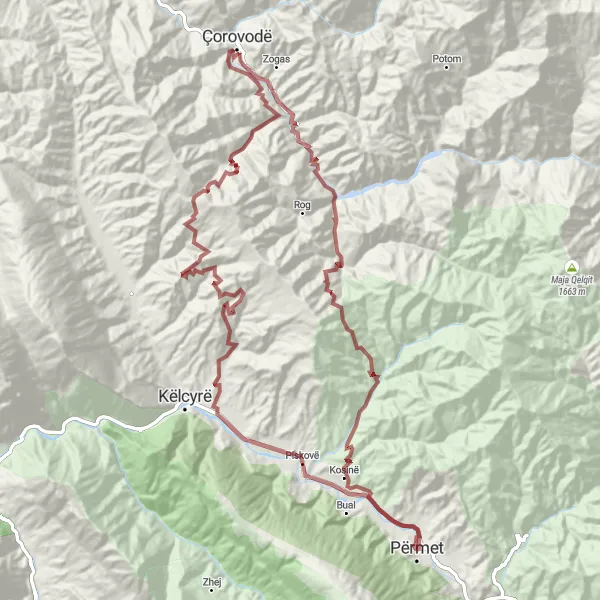 Map miniature of "Explore the Wilderness" cycling inspiration in Jug, Albania. Generated by Tarmacs.app cycling route planner