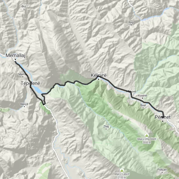 Map miniature of "Enjoy Përmet's Roads" cycling inspiration in Jug, Albania. Generated by Tarmacs.app cycling route planner