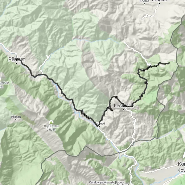 Map miniature of "Road Adventure" cycling inspiration in Jug, Albania. Generated by Tarmacs.app cycling route planner