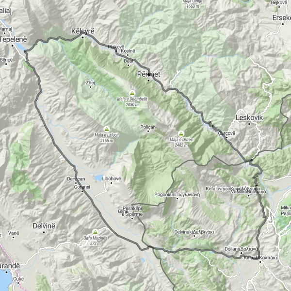 Map miniature of "The Ultimate Road Adventure" cycling inspiration in Jug, Albania. Generated by Tarmacs.app cycling route planner