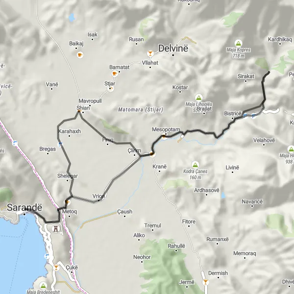 Map miniature of "Sarandë Castle Loop" cycling inspiration in Jug, Albania. Generated by Tarmacs.app cycling route planner