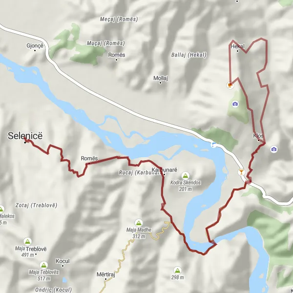 Map miniature of "Gravel Pathways of Selenicë" cycling inspiration in Jug, Albania. Generated by Tarmacs.app cycling route planner