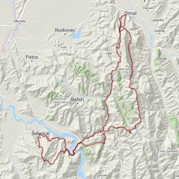 Map miniature of "The Great Gravel Loop" cycling inspiration in Jug, Albania. Generated by Tarmacs.app cycling route planner